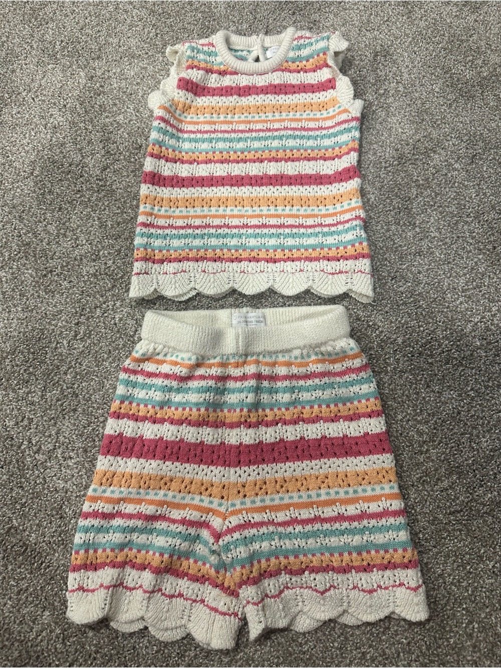 Primark Toddler Striped Knit Crochet Outfit Girls Shorts Tank 24-36 months